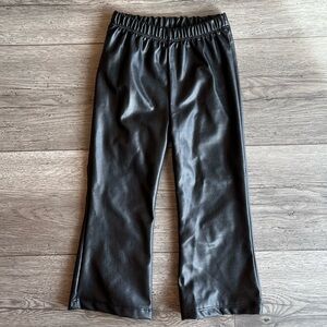 Toddler Girl Black Faux Leather Flare Leg Bell Bottom Pants Elastic Waistband 3T
